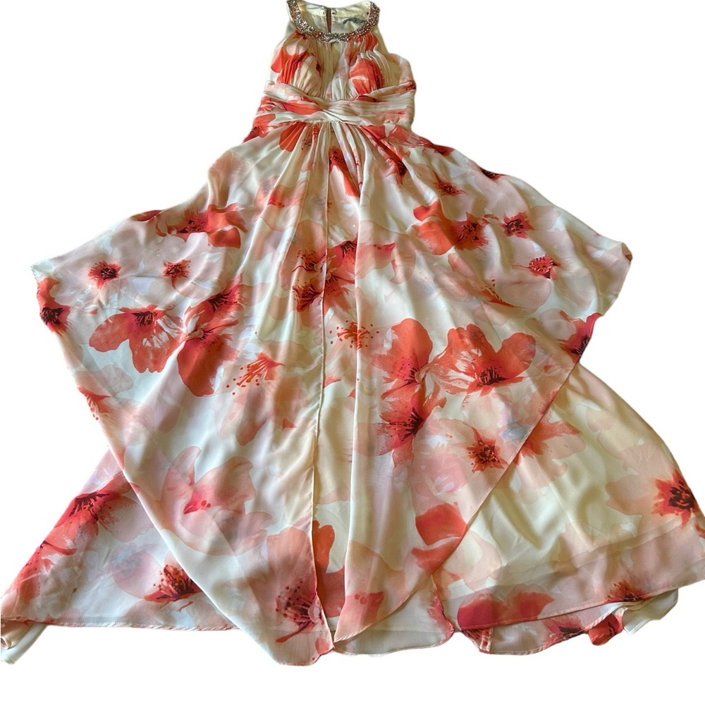 Eliza j fairycore floral romantic layer flowy maxi sz 4 dress whimsical coral - Picture 7 of 16